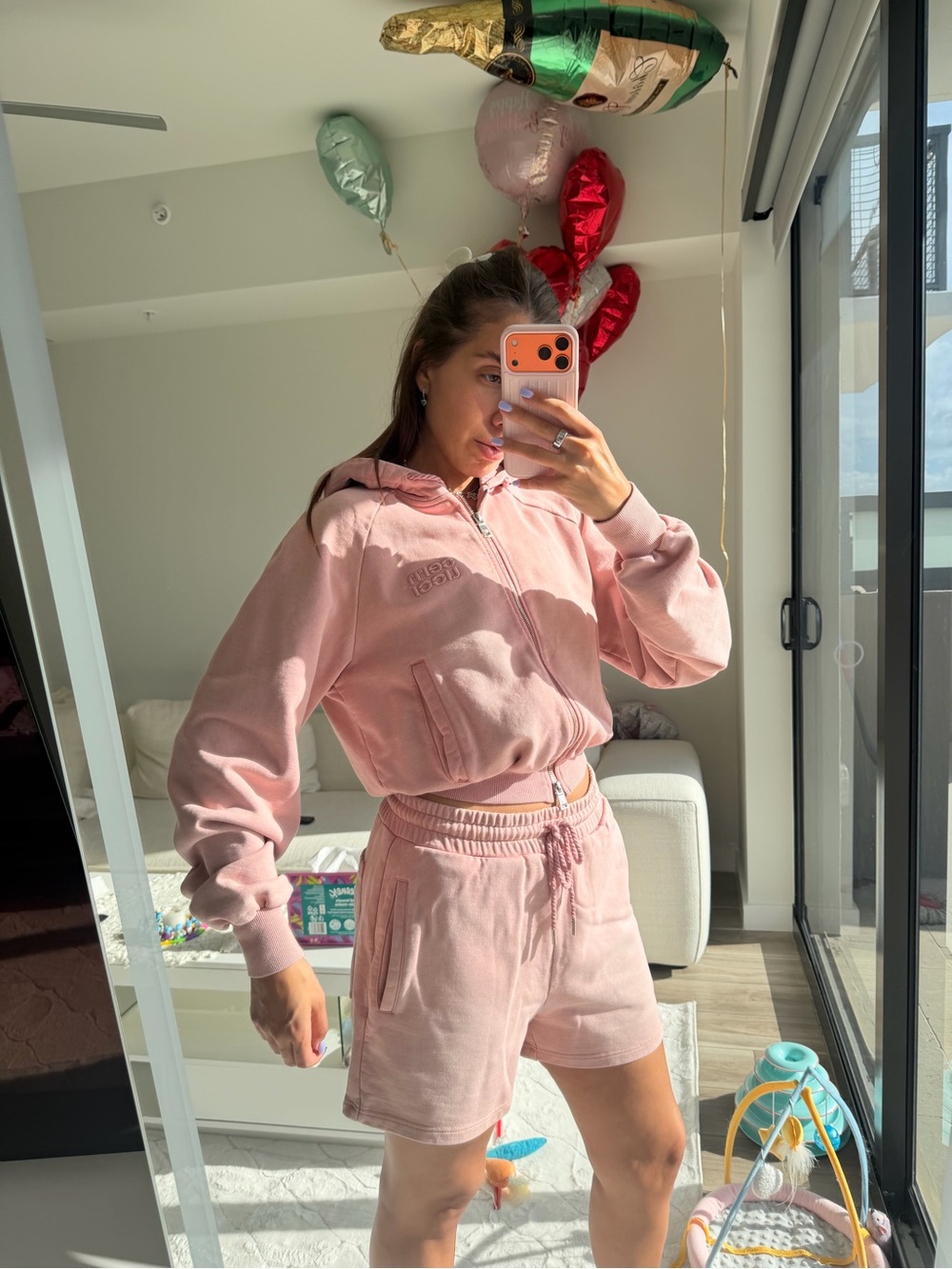 Light Pink Cropped Hoodie & Drawstring Shorts Set